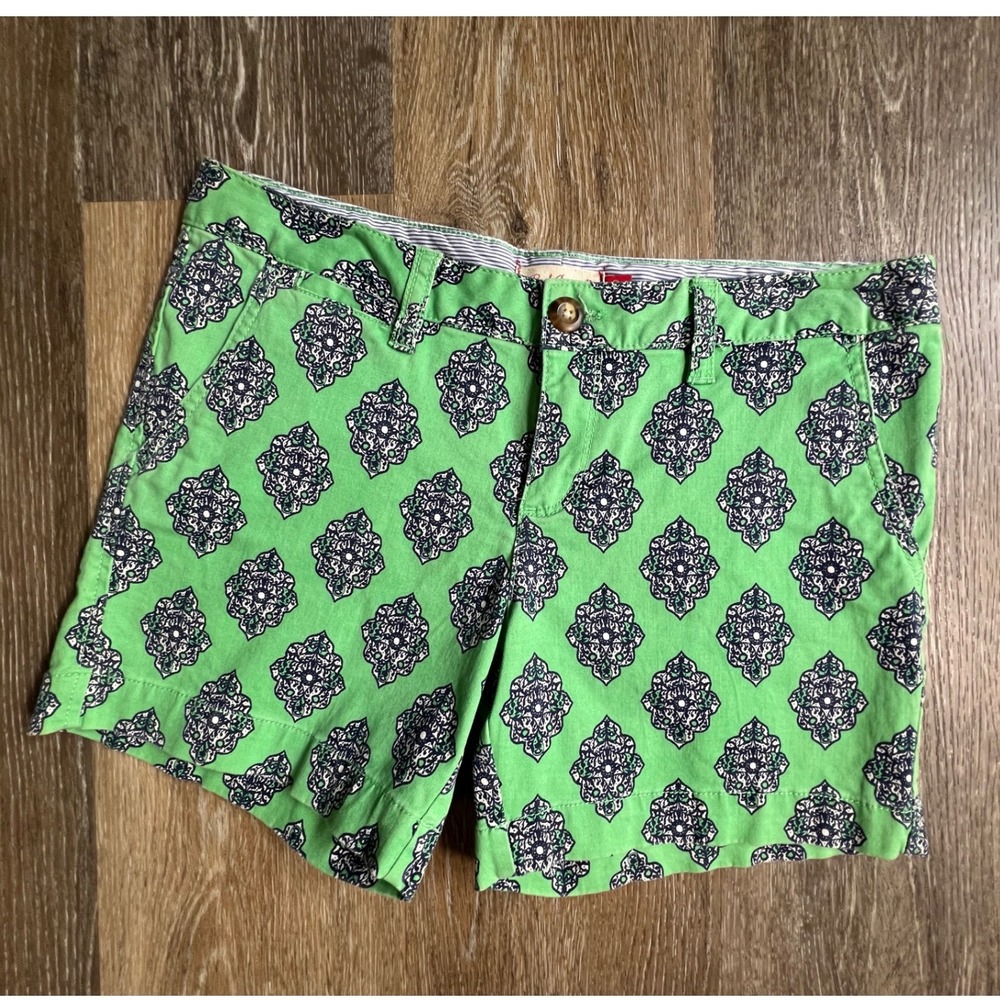 Red Camel Shorts Womens 9 Green Medallion Print Cotton Casual Chino 3840